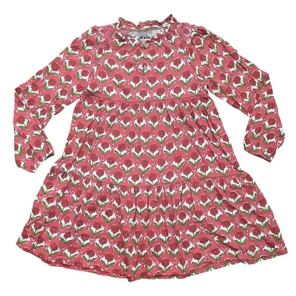 Mini Boden Rose Red Floral Tiered Jersey Dress